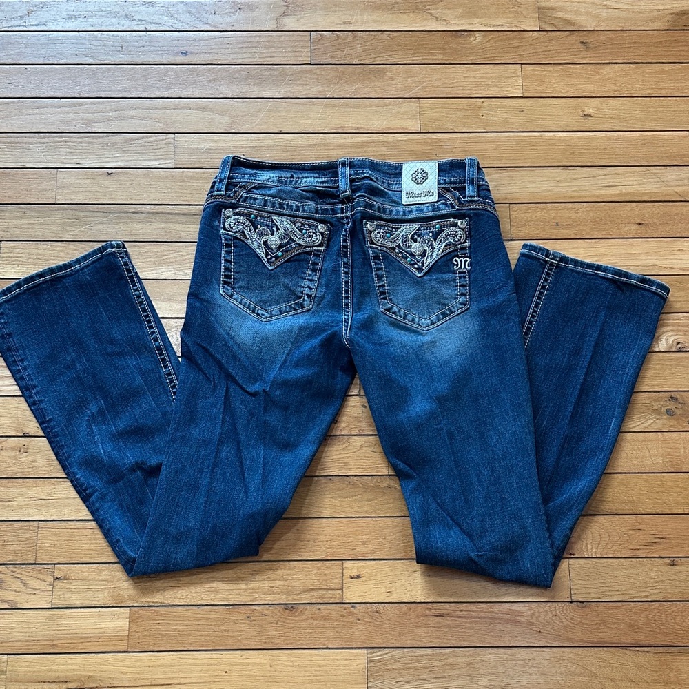 Miss Me Boot Cut Jeans with Intricate Silver Accents